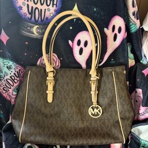 Michael Kors Dark Brown and Tan Tote Bag